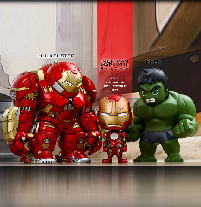 Figura Cosbaby (s) de Hulkbuster, Hulk y Iron Man Mark XLIII (Battle Damage) - Set of 3 | Avengers: Age of Ultron Series 1.5 | COSB 176-177