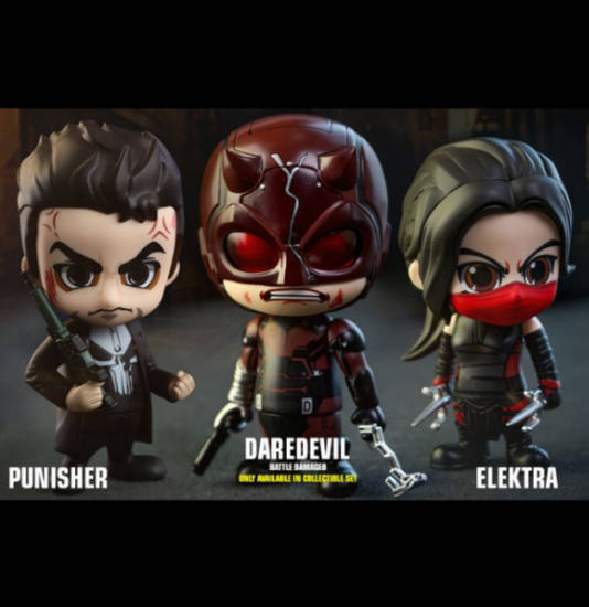 Figura Cosbaby (s) de Punisher, Elektra, Daredevil (Battle Damage Version) - Set of 3 | Daredevil Netflix | COSB 351