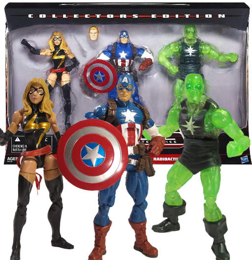 Ms. Marvel, Captain America & Radioactive Man | Exclusive Target | 3 Pack | Collectors Edition | Hasbro 2014 | Marvel Legends