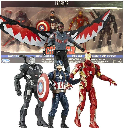 Marvel's Falcon, Captain America, Iron Man & Marvel's War Machine | Exclusive Disney Store | 4 Pack | (UCM) Captain America Civil War | Hasbro 2016 | Marvel Legends