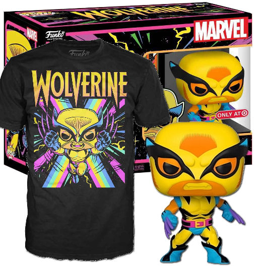 Wolverine | 802 | Exclusive AT | T-Shirt Pack | Black Light | Marvel Trought the Ages Timeless Age | Funko POP! Marvel