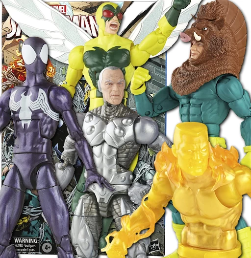 Spider-Man, Silvermane, Marvel's Human Fly, Molten Man & Marvel's Razorback | 5 Pack | Exclusive Amazon | Spider-Man | Hasbro 2023 | Marvel Legends